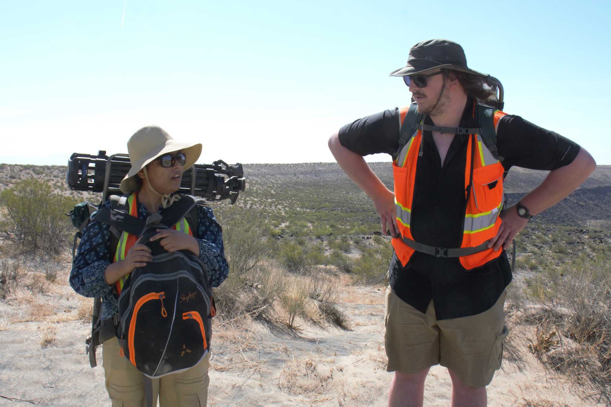 SBU geosciences grad students Nandita Kumari and Reed Hopkins in Potrillo Volcanic Field, April 2022