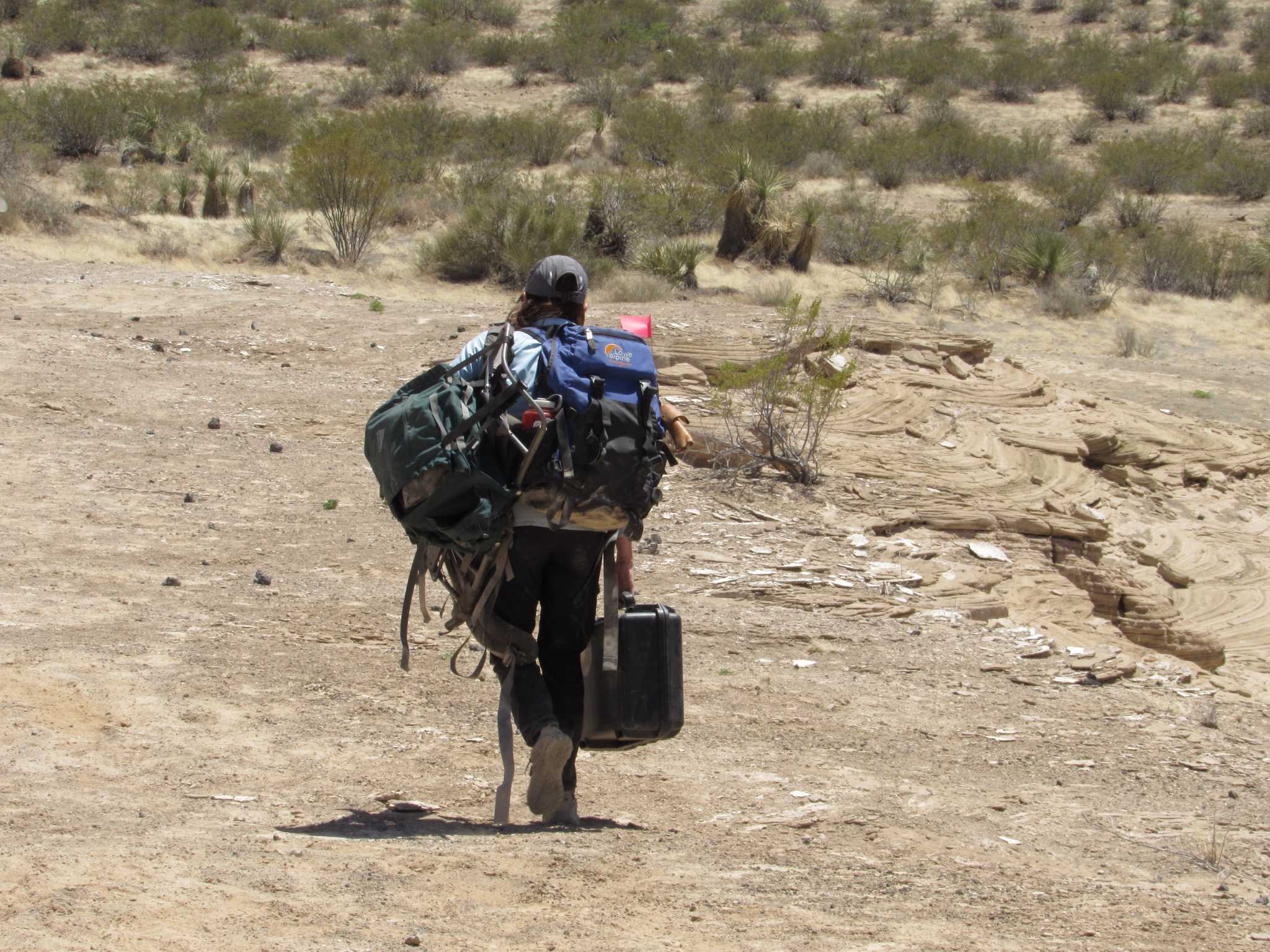 Rogers locating a work site at Potrillo Volcanic Field in New Mexico, April 2022